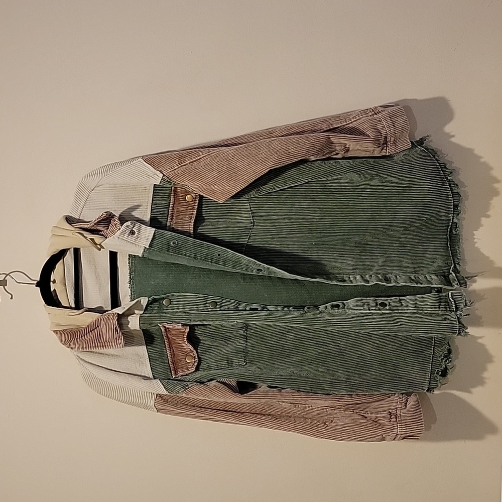 Mens men's Jacket Cordoroy with hood green rust tan XXL 2XL